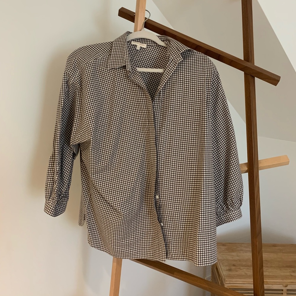 Ann Mashburn brown and white plaid button down size medium